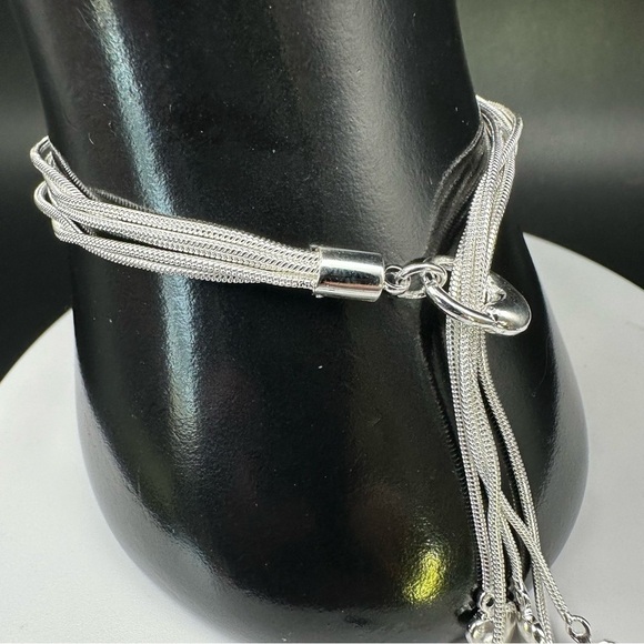 925 Sterling Silver Plated Five-Strand Heart Charm Bracelet – Adjustable - Picture 9 of 17